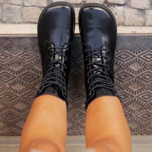 Black Leather Combat Boots with Barefoot sole